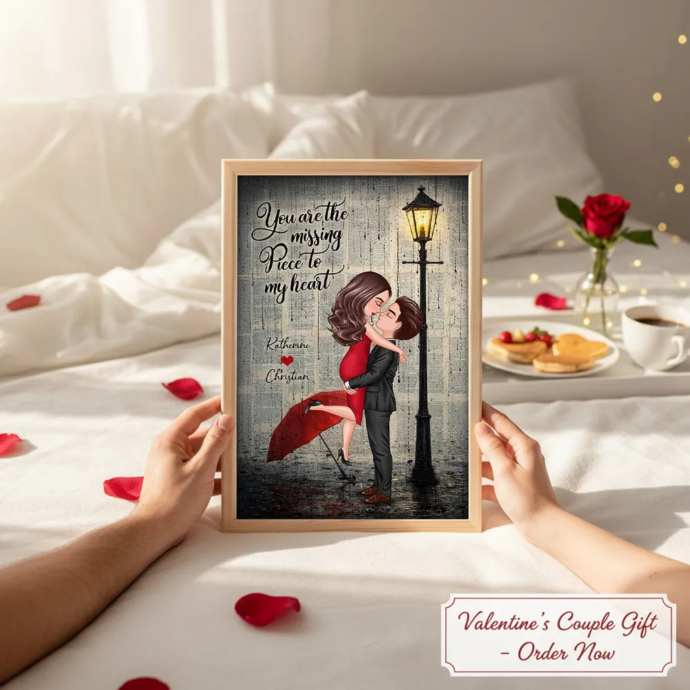 Personalized Couple Hugging Under Street Lamp Poster, Vintage Romance Wall Art, Unique Gift for Couples - Image 7