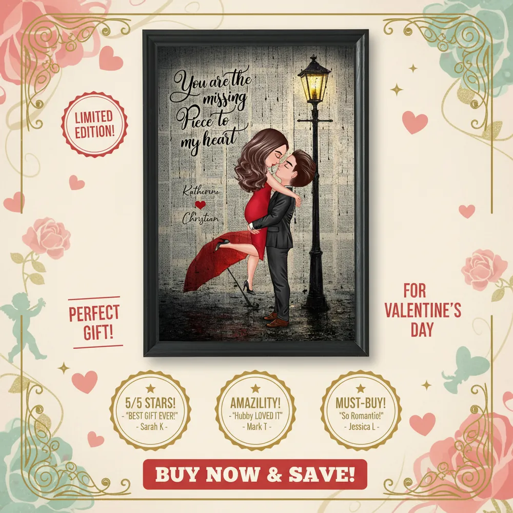 Personalized Couple Hugging Under Street Lamp Poster, Vintage Romance Wall Art, Unique Gift for Couples - Image 8