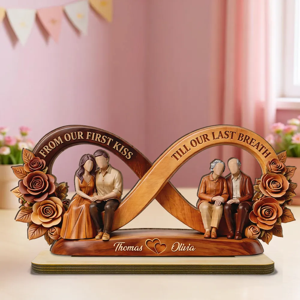 Personalized 2-Layer Wooden Plaque Infinity Couple With Roses, From Our First Kiss Quote, Unique Anniversary Gift For Him & Her - Image 7