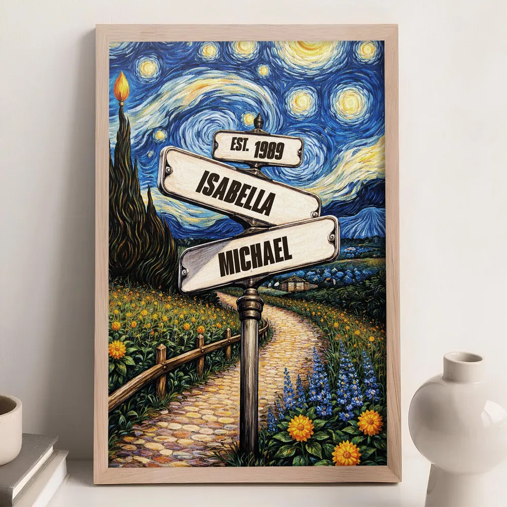 Personalized Couple Poster with Starry Night Signpost Scene, Unique Romantic Gift for Your Partner - Image 7