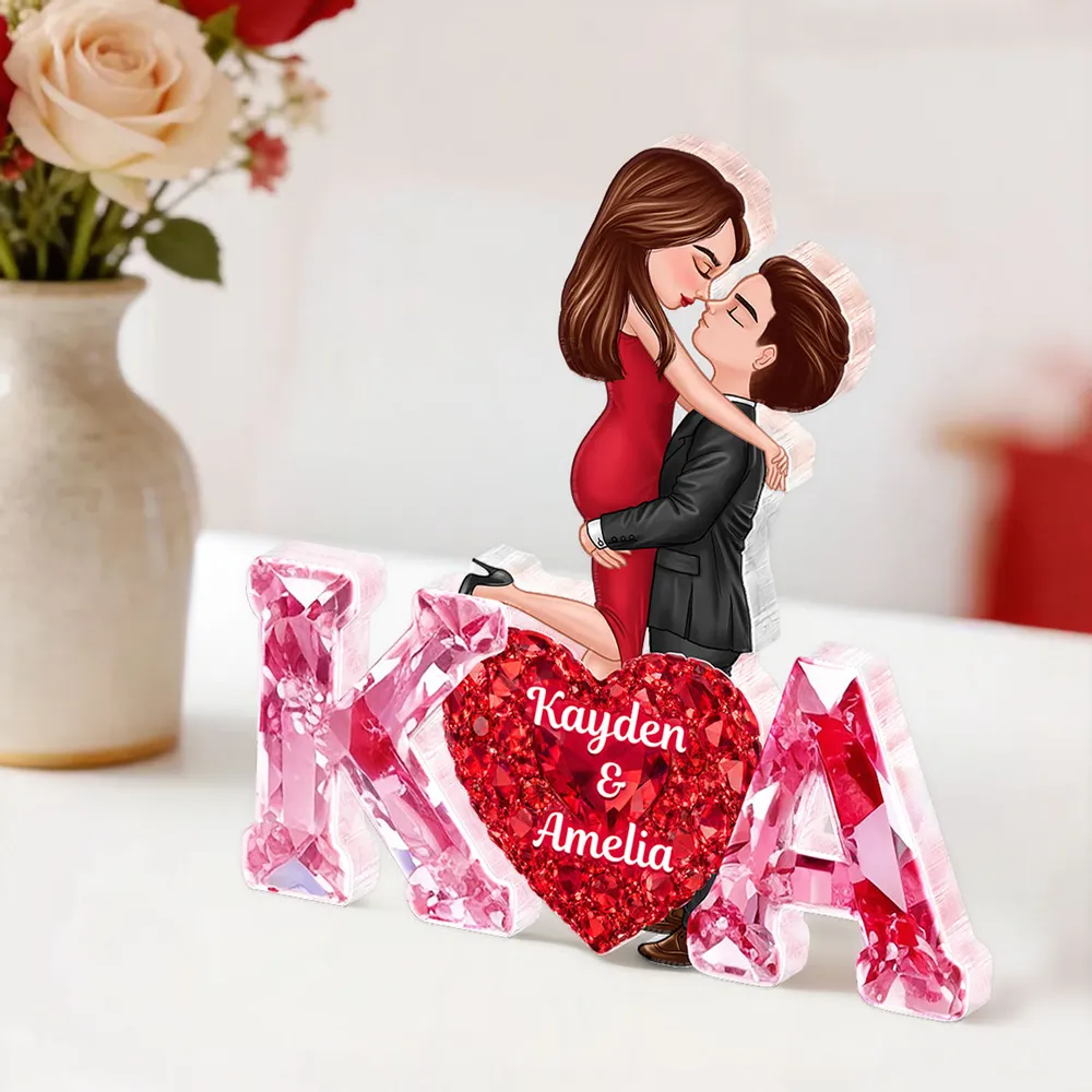 Personalized Shaped Acrylic Block Plaque With Couple Kissing Above Heart Initials, Unique Romantic Gift for Her or Him - Image 3