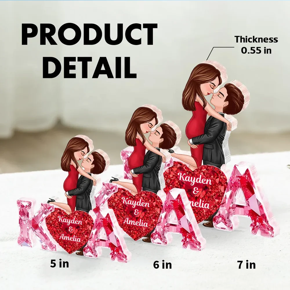Personalized Shaped Acrylic Block Plaque With Couple Kissing Above Heart Initials, Unique Romantic Gift for Her or Him - Image 4
