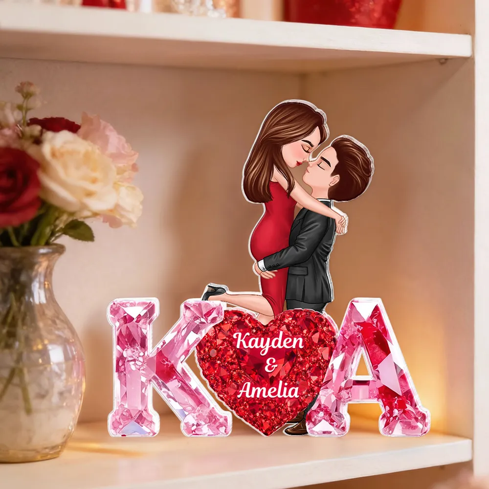 Personalized Shaped Acrylic Block Plaque With Couple Kissing Above Heart Initials, Unique Romantic Gift for Her or Him - Image 6