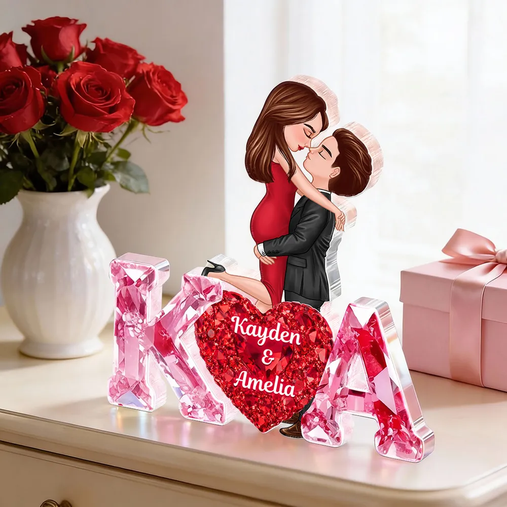 Personalized Shaped Acrylic Block Plaque With Couple Kissing Above Heart Initials, Unique Romantic Gift for Her or Him - Image 8