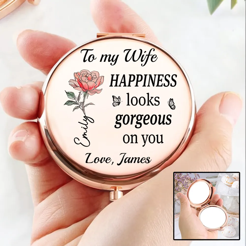 Metal Compact Mirror for Wife, Rose Floral Love Message, Purse Travel Touch-Up, Romantic Unique Gift - Image 2
