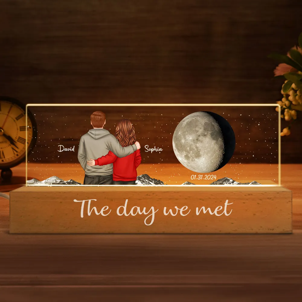 Personalized Block LED Light Plaque with Back View Couple & Moon, Custom Keepsake Night Light, Unique Gift for Couples - Image 2