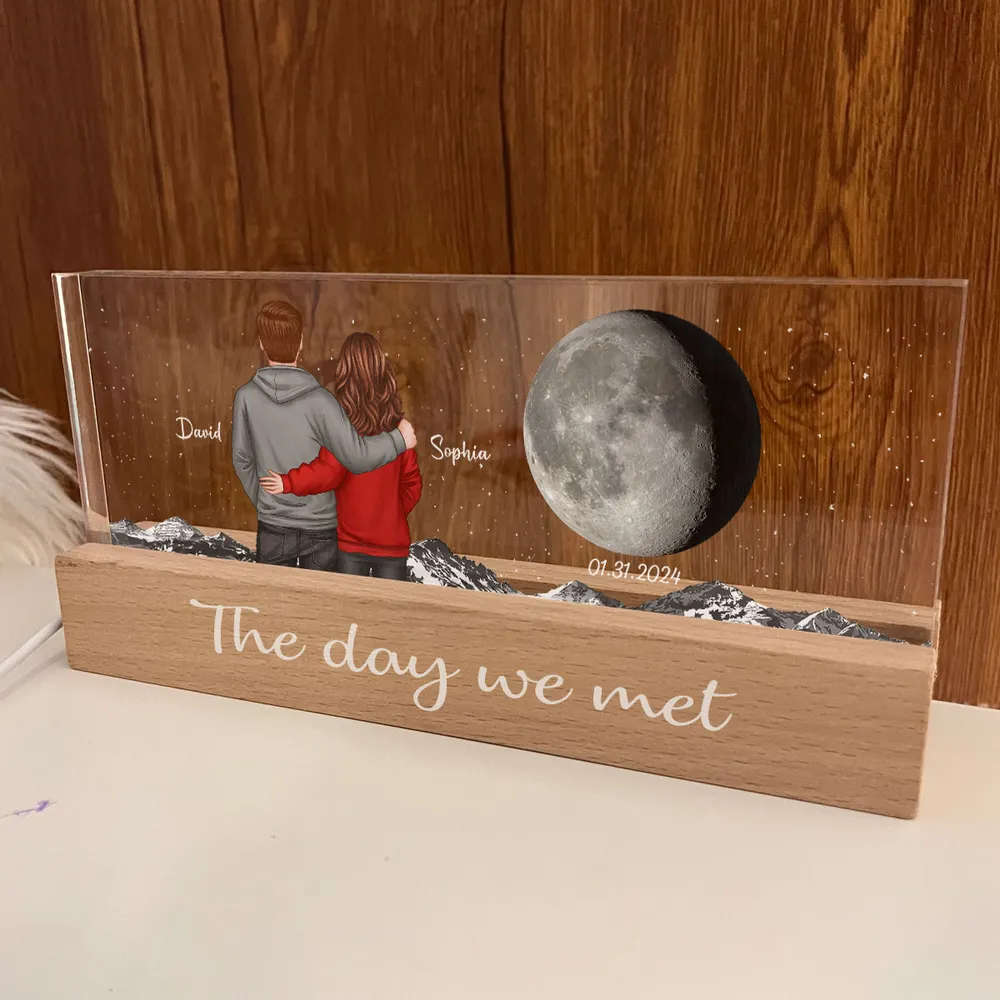 Personalized Block LED Light Plaque with Back View Couple & Moon, Custom Keepsake Night Light, Unique Gift for Couples - Image 6