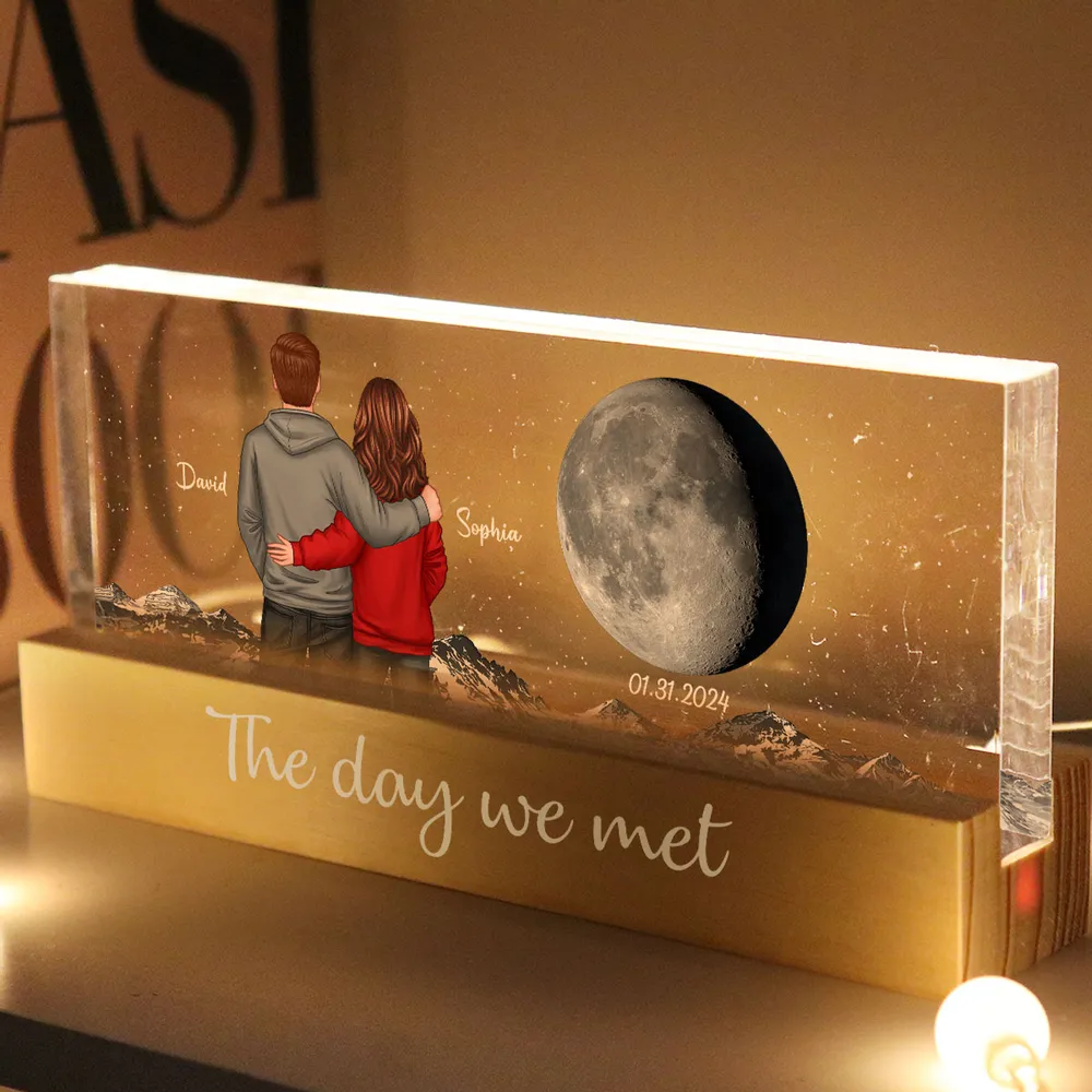 Personalized Block LED Light Plaque with Back View Couple & Moon, Custom Keepsake Night Light, Unique Gift for Couples - Image 8