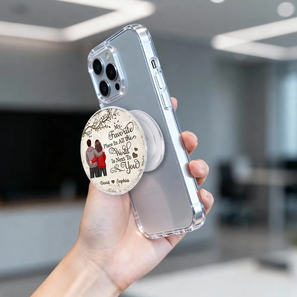 Personalized Acrylic Magnetic Phone Grip with Couple Back View and Love Quote, Unique Gift for Him or Her - Image 10