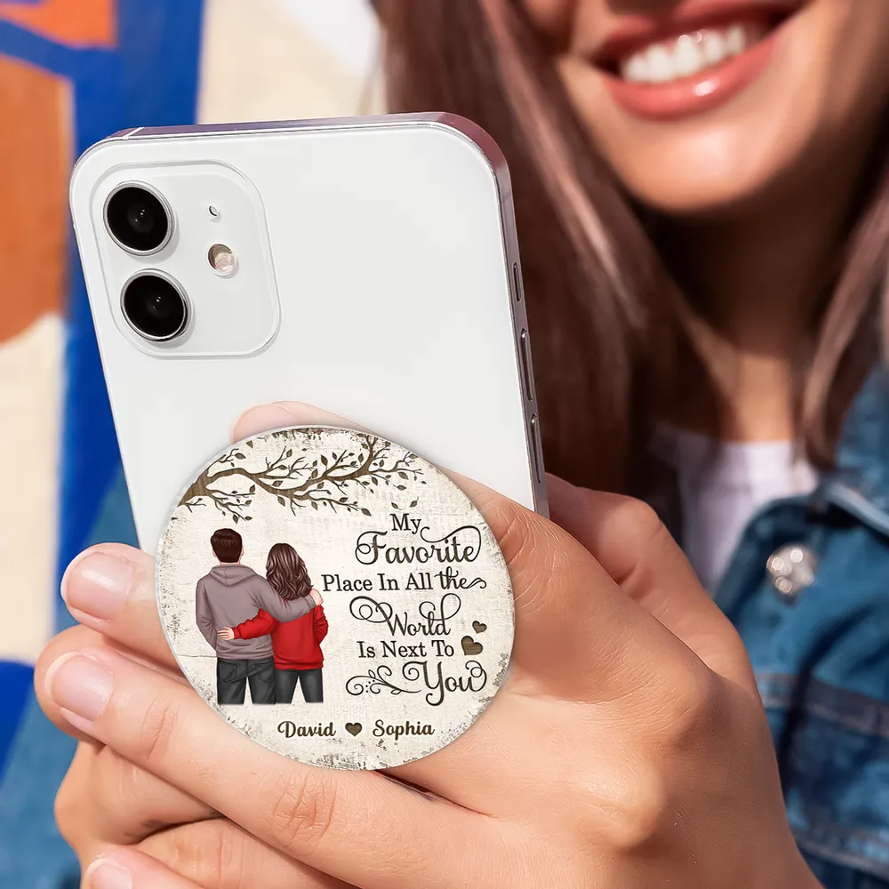 Personalized Acrylic Magnetic Phone Grip with Couple Back View and Love Quote, Unique Gift for Him or Her - Image 12