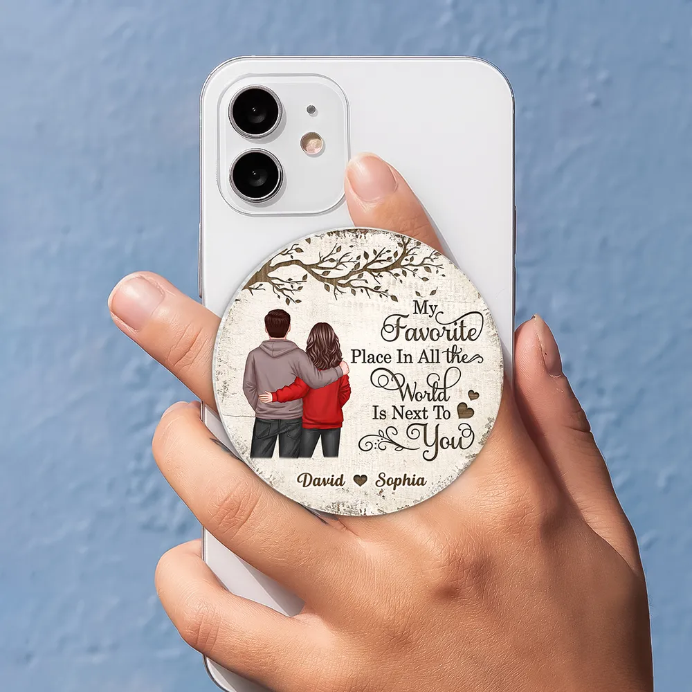Personalized Acrylic Magnetic Phone Grip with Couple Back View and Love Quote, Unique Gift for Him or Her - Image 2