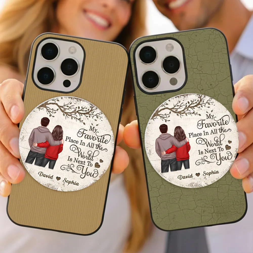 Personalized Acrylic Magnetic Phone Grip with Couple Back View and Love Quote, Unique Gift for Him or Her - Image 3