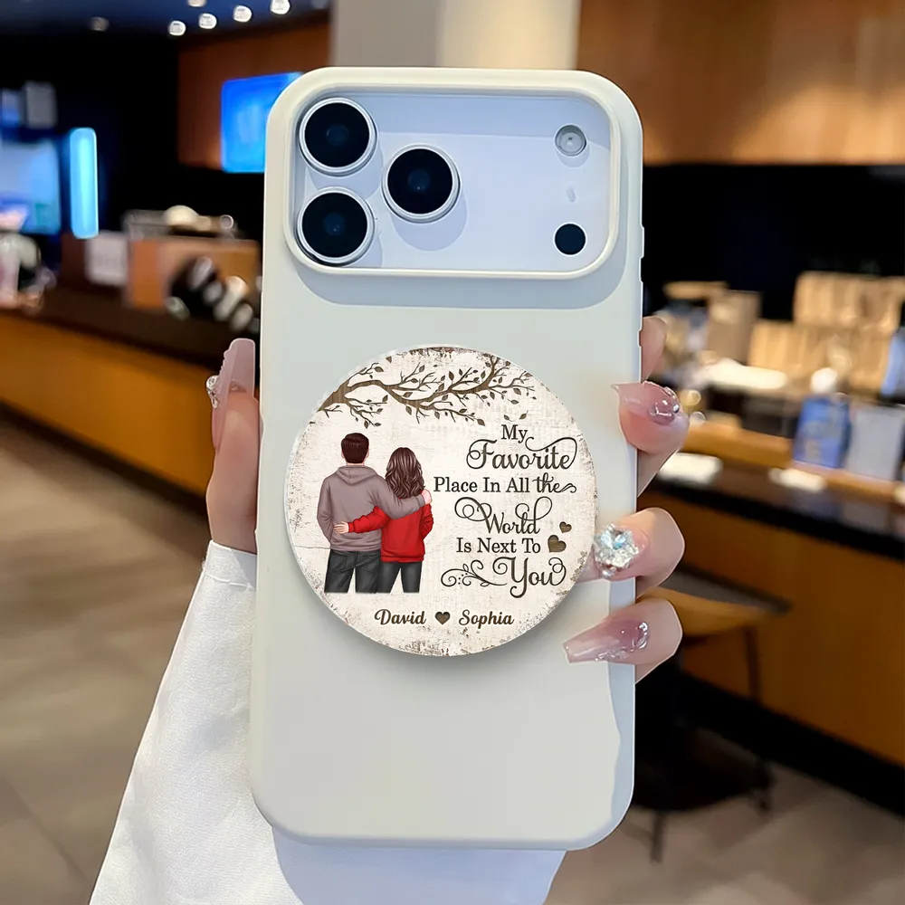 Personalized Acrylic Magnetic Phone Grip with Couple Back View and Love Quote, Unique Gift for Him or Her - Image 7