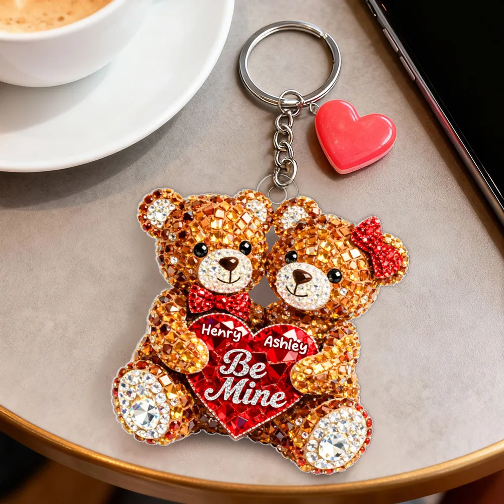 Cute Be Mine Teddy Bear Duo Acrylic Keychain, Personalized Love Charm for Keys or Bag, Sweet Romantic Gift for Couples - Image 2