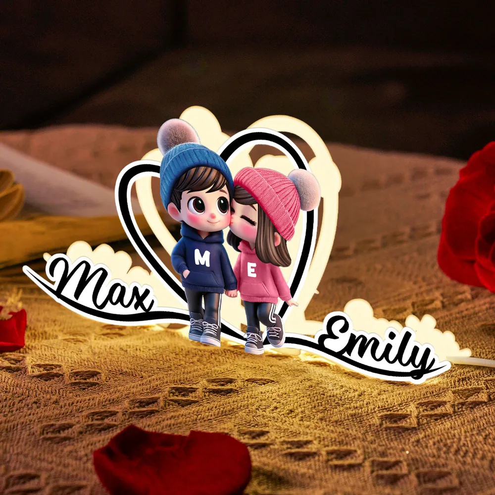 Personalized Cartoon Couple Kissing Heart Acrylic Light Box, Cozy Warm Glow Bedroom Decor, Unique Gift for Him or Her - Image 4