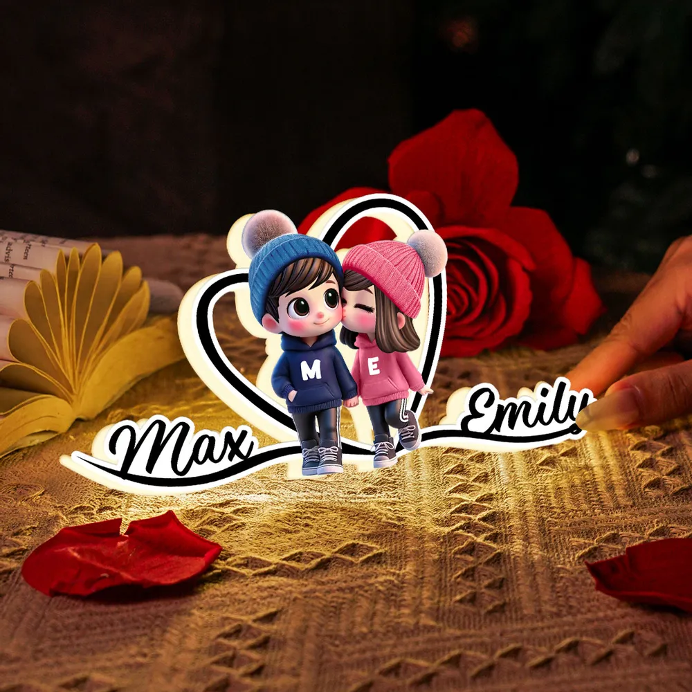 Personalized Cartoon Couple Kissing Heart Acrylic Light Box, Cozy Warm Glow Bedroom Decor, Unique Gift for Him or Her - Image 5