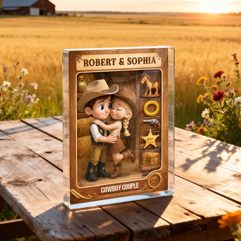 Cowboy Couple Rectangle Acrylic Block Plaque, Western Hugging Couple Keepsake, Unique Gift for Couples for Anniversary - Image 5