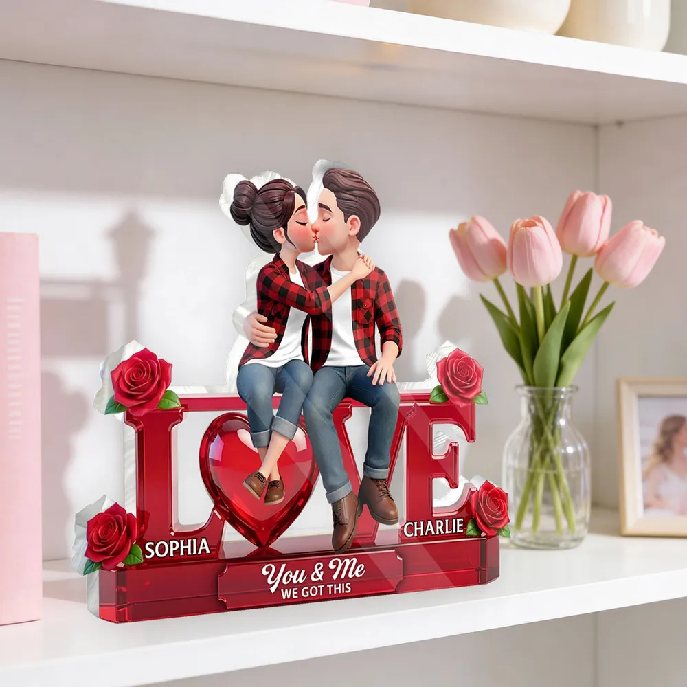 Personalized Shaped Acrylic Block Plaque with Kissing Couple on LOVE and Roses - Unique Romantic Gift for Him or Her - Image 3