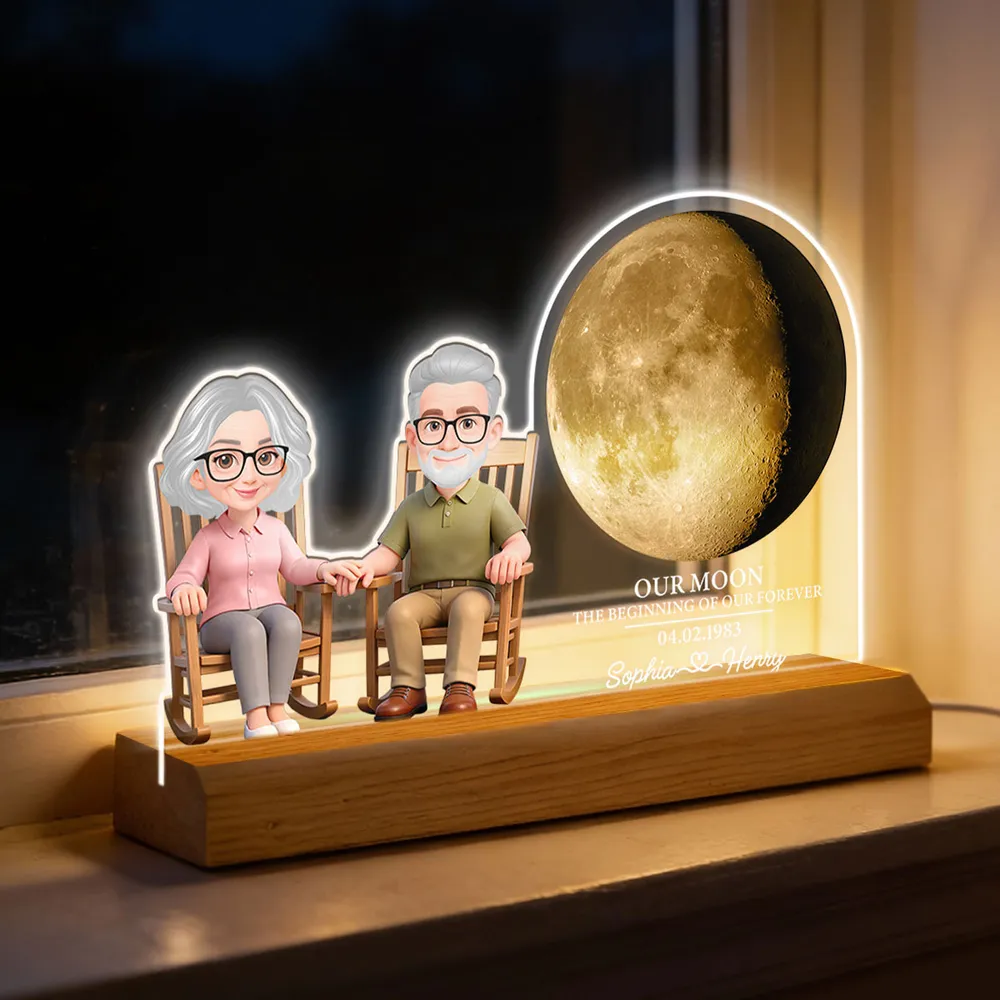 Custom Shaped Acrylic Block LED Plaque, Cozy Rocking Chair Couple Under a Glowing Moon - Romantic Keepsake Gift - Image 3