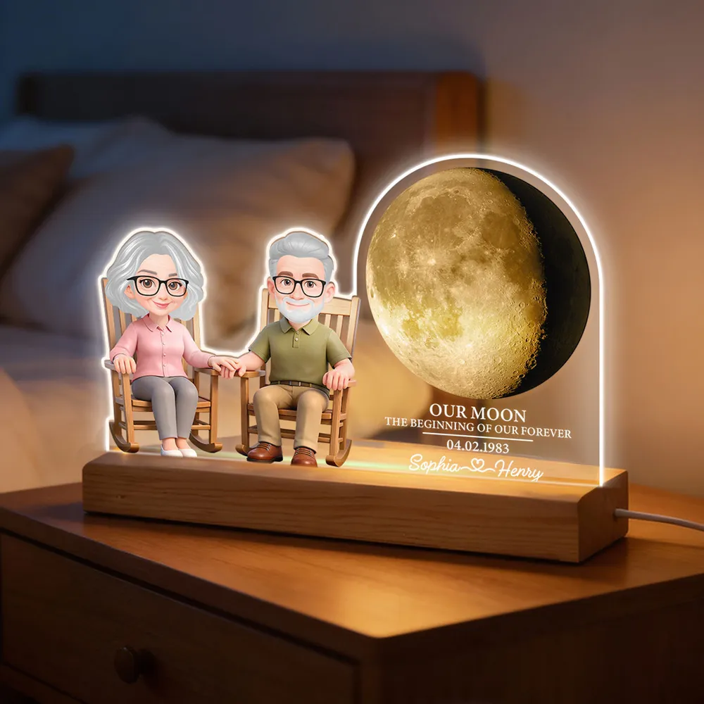 Custom Shaped Acrylic Block LED Plaque, Cozy Rocking Chair Couple Under a Glowing Moon - Romantic Keepsake Gift - Image 4