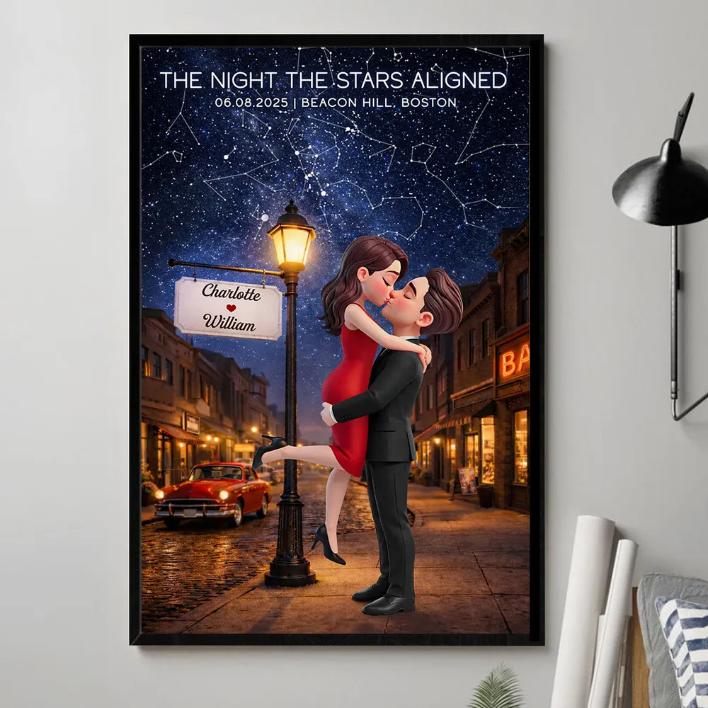 Personalized Star Map Couple Kissing Poster for Anniversary Decor, Night the Stars Aligned, Unique Gift for Couple - Image 2