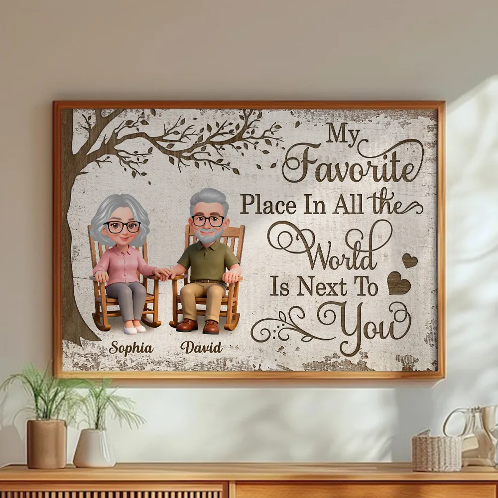 My Favorite Place Is Next To You Poster, Personalized Elder Couple Wall Decor with Hearts, Sweet Everyday Love Gift for Couple - Image 5