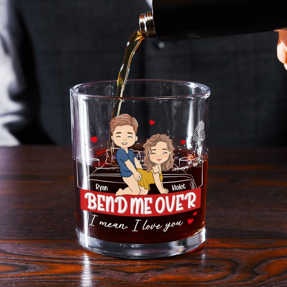 Custom Whiskey Glass with Playful Bedroom Couple Art 'I mean, I love you' Unique Romantic Gift - Image 4