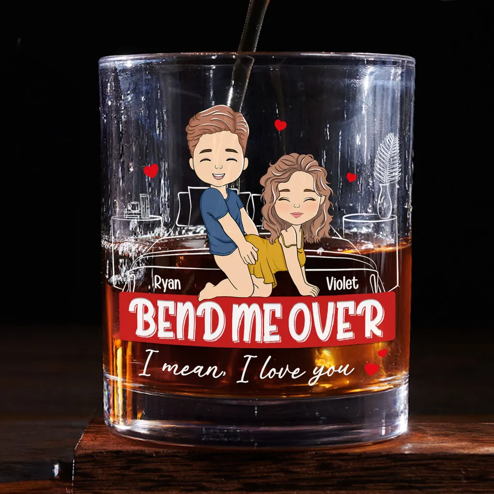 Custom Whiskey Glass with Playful Bedroom Couple Art 'I mean, I love you' Unique Romantic Gift - Image 5