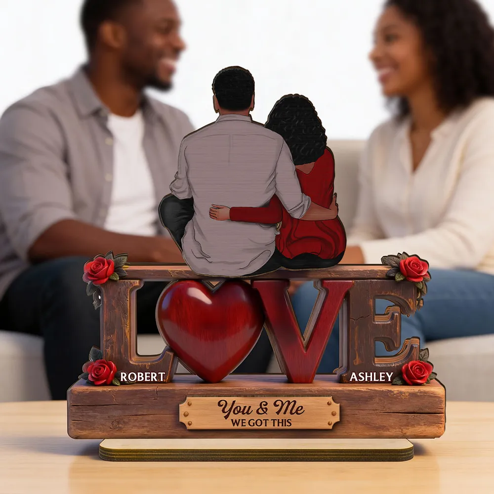 2-Layer Wooden Plaque Personalized Love Keepsake, Couple Sitting Embracing with Roses, Sweet You & Me Gift - Image 4