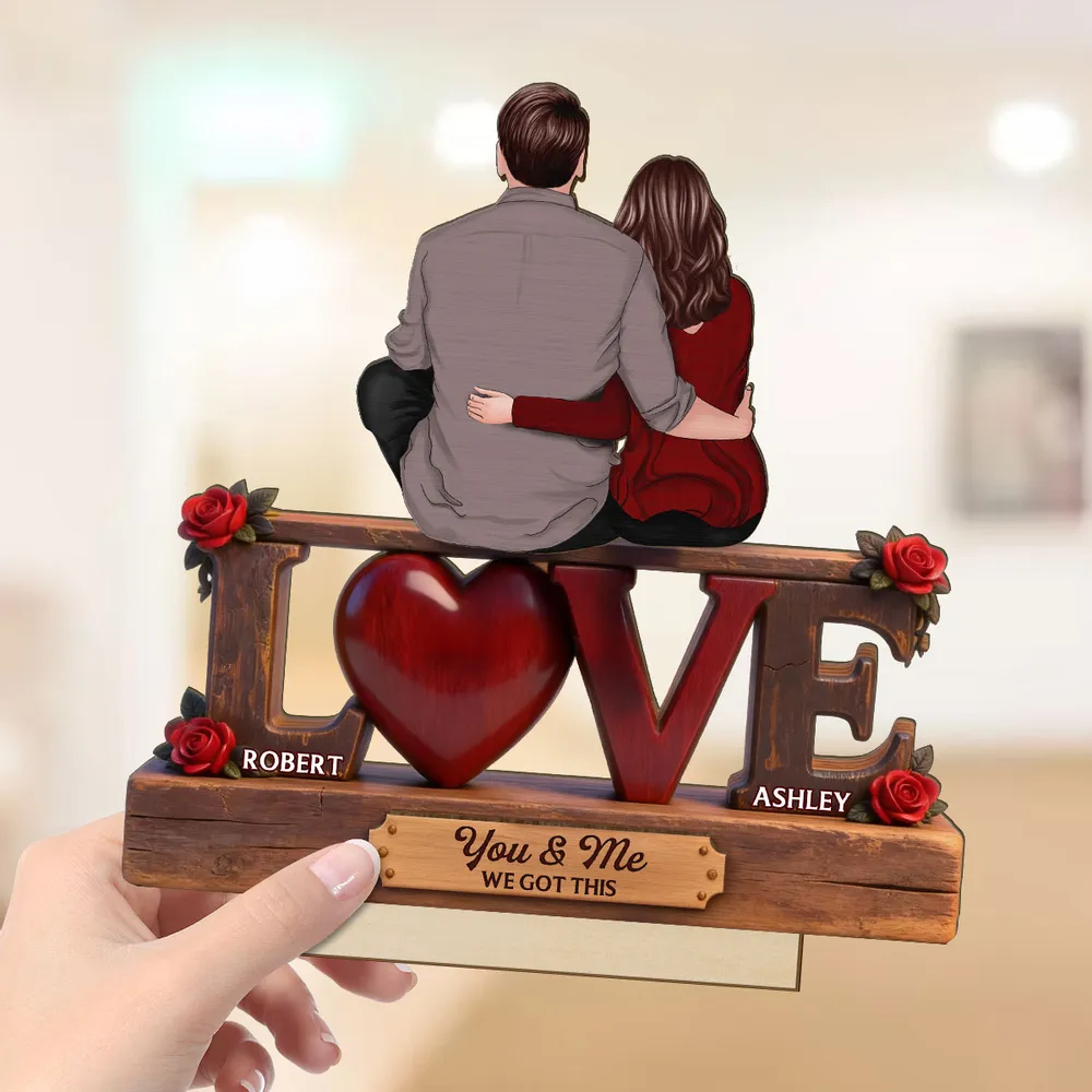 2-Layer Wooden Plaque Personalized Love Keepsake, Couple Sitting Embracing with Roses, Sweet You & Me Gift - Image 6
