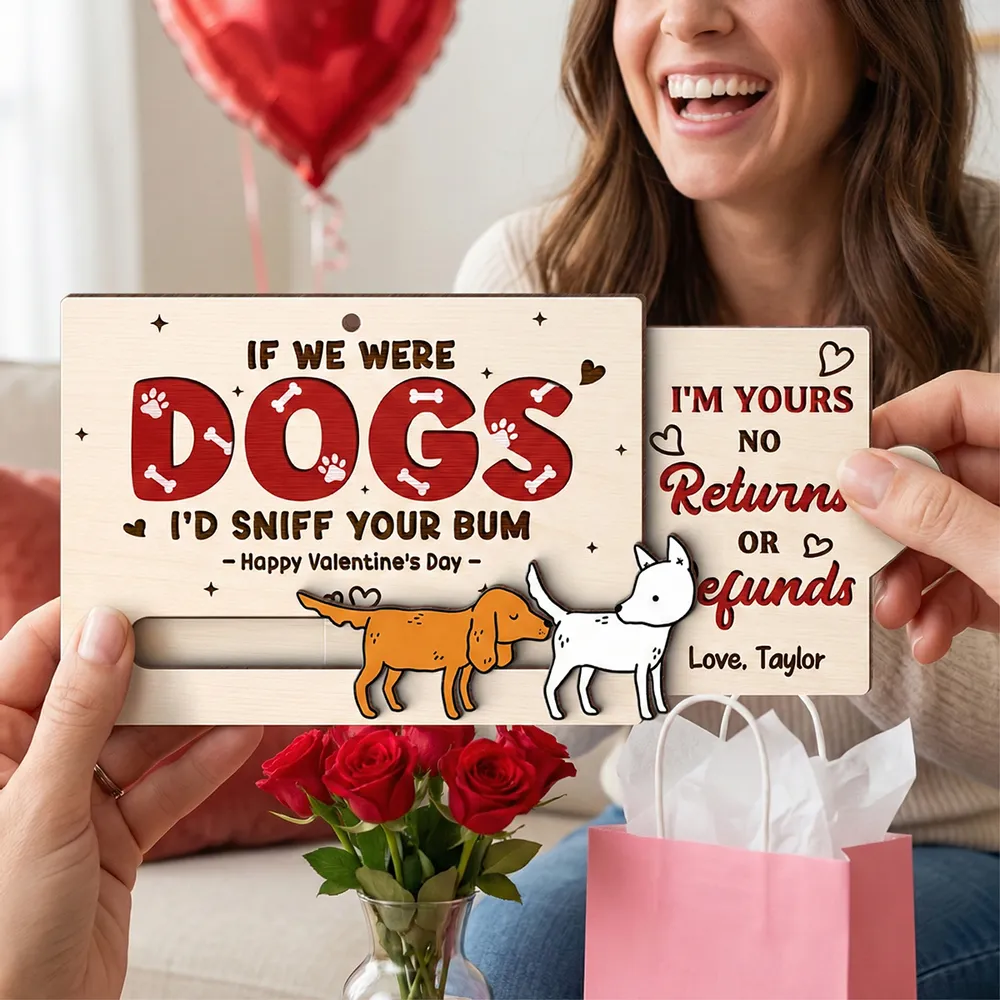 Personalized Wooden Sliding Ornament Funny Dogs I'd Sniff Your Bum for Couples A Unique Valentine's Gift - Image 5