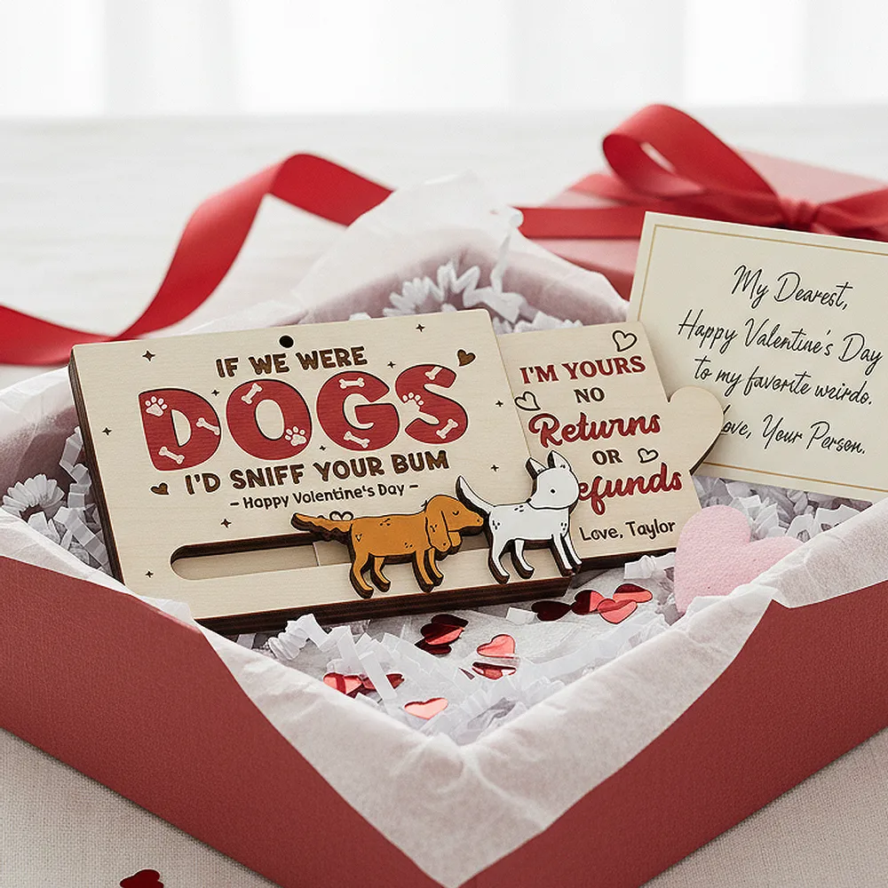 Personalized Wooden Sliding Ornament Funny Dogs I'd Sniff Your Bum for Couples A Unique Valentine's Gift - Image 8