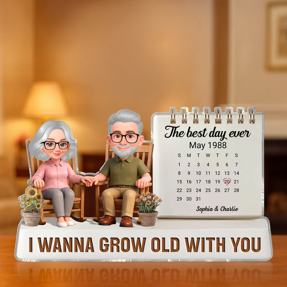 Personalized Shaped Acrylic Block Plaque with Couple Holding Hands and Calendar Scene, Unique Anniversary Gift for Wife or Husband - Image 6