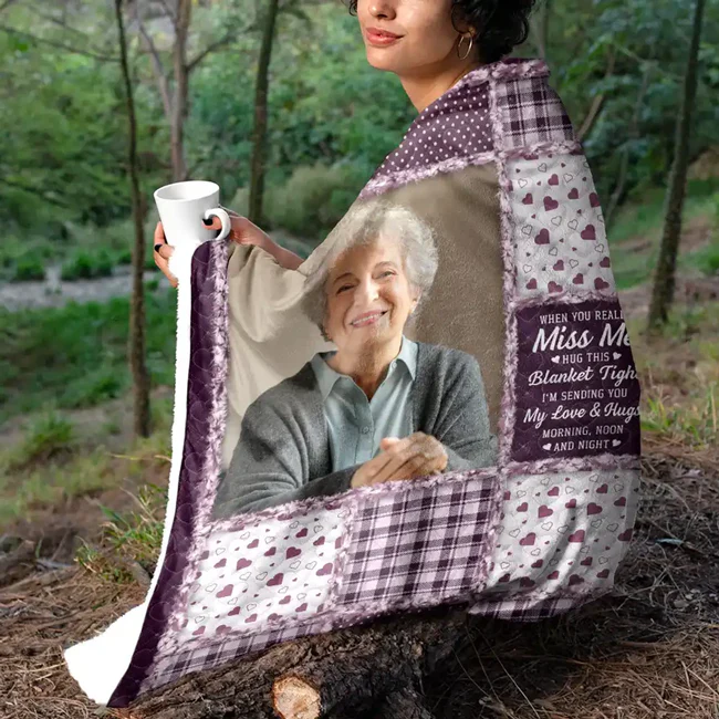 Custom Photo Collage Fleece Blanket Miss Me Hug This Blanket Tight - Heartwarming Keepsake Gift For Family - Image 3