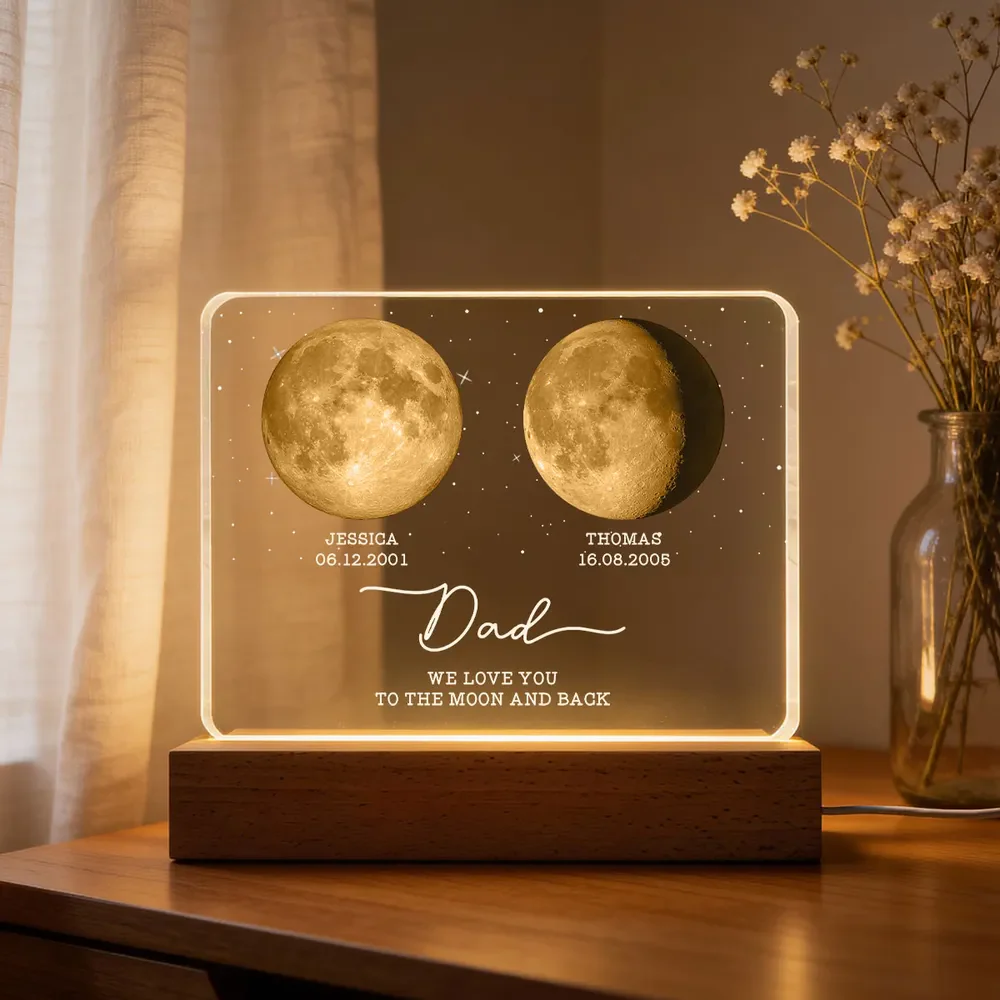 Mom Dad We Love You to the Moon and Back Block LED Light Plaque Warm Moonlight Decor Creative Gift for Dad, Mom - Image 2