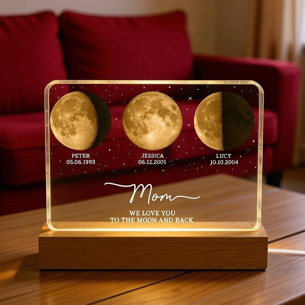 Mom Dad We Love You to the Moon and Back Block LED Light Plaque Warm Moonlight Decor Creative Gift for Dad, Mom - Image 6