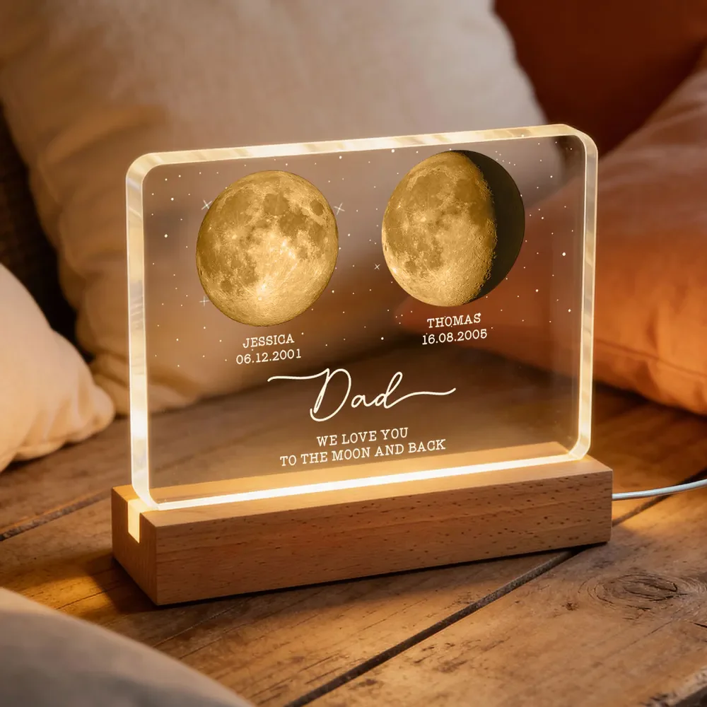 Mom Dad We Love You to the Moon and Back Block LED Light Plaque Warm Moonlight Decor Creative Gift for Dad, Mom - Image 7