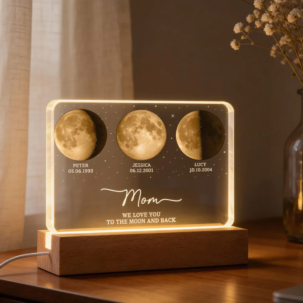 Mom Dad We Love You to the Moon and Back Block LED Light Plaque Warm Moonlight Decor Creative Gift for Dad, Mom - Image 8
