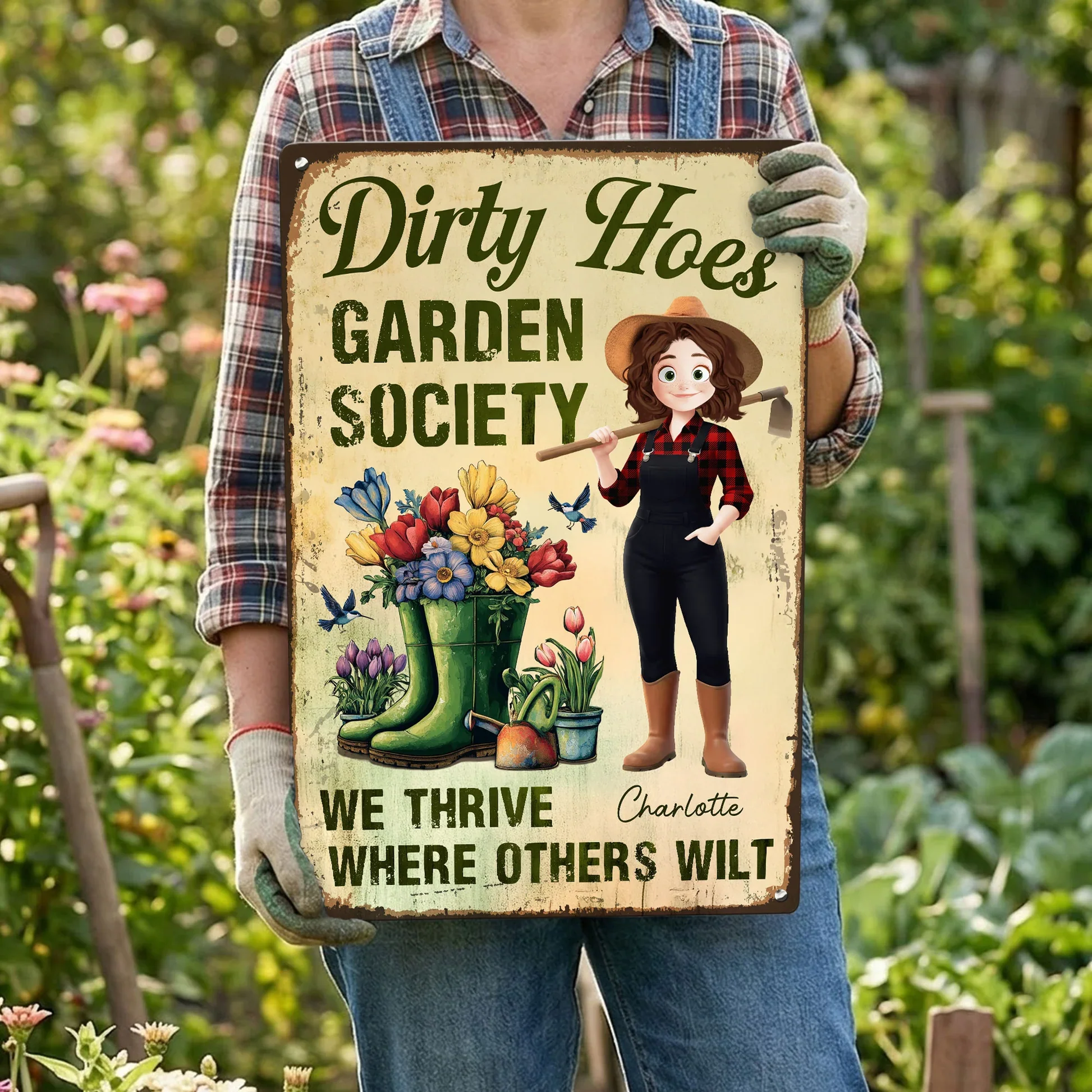Personalized Rectangular Iron Sign Dirty Hoes Garden Society Funny Vintage Garden Decor, Unique Gift for Plant Lovers - Image 2
