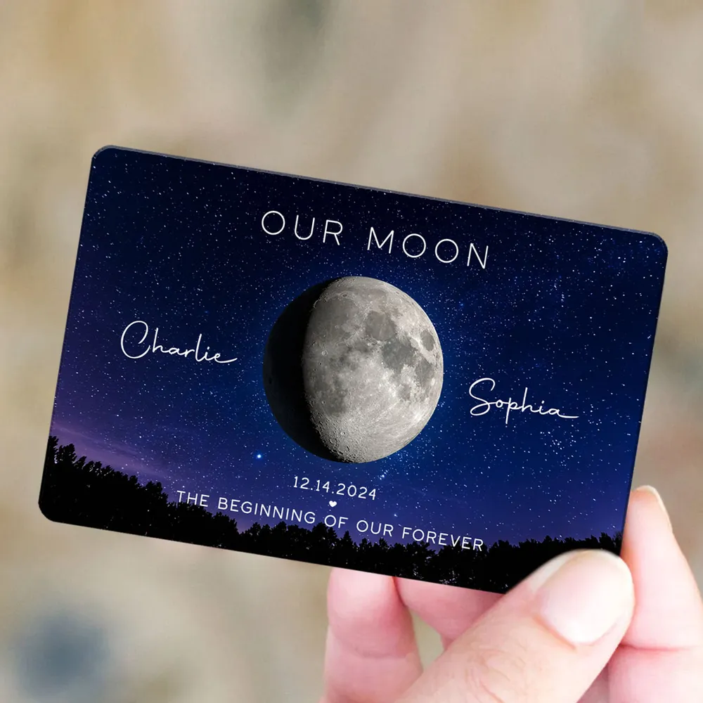 Personalized Our Moon Metal Wallet Card With Moon Photo - Romantic Unique Gift for Husband or Boyfriend - Image 6