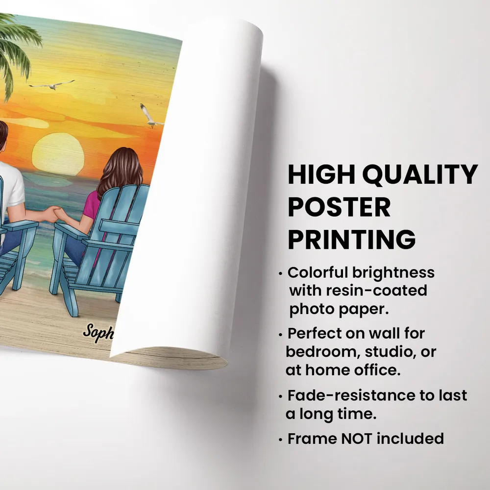 Personalized Beach Sunset Couple Poster, Holding Hands in Adirondack Chairs, Life is Too Short But Happy, Unique Gift - Image 4