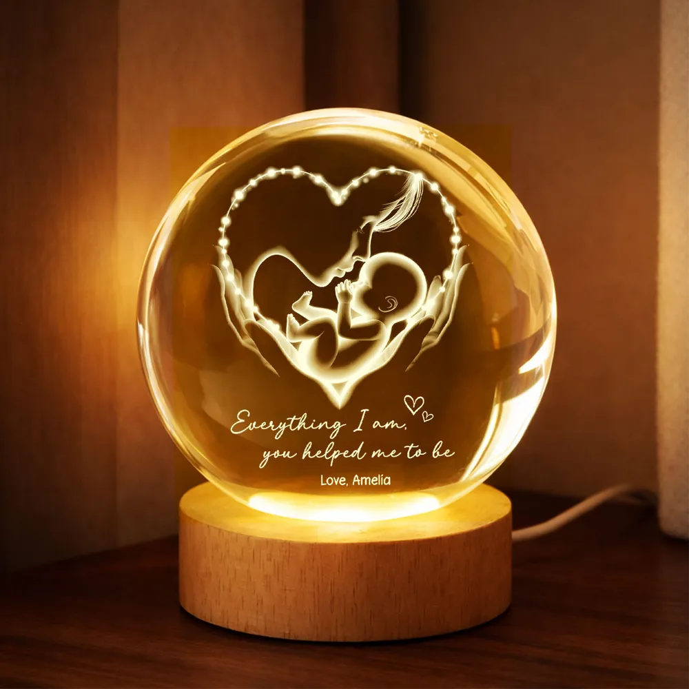 Everything I Am You Helped Me To Be Mom Personalized Crystal Ball LED Night Light, Mother & Baby Heart Glow, Unique Mother's Day Gift - Image 7