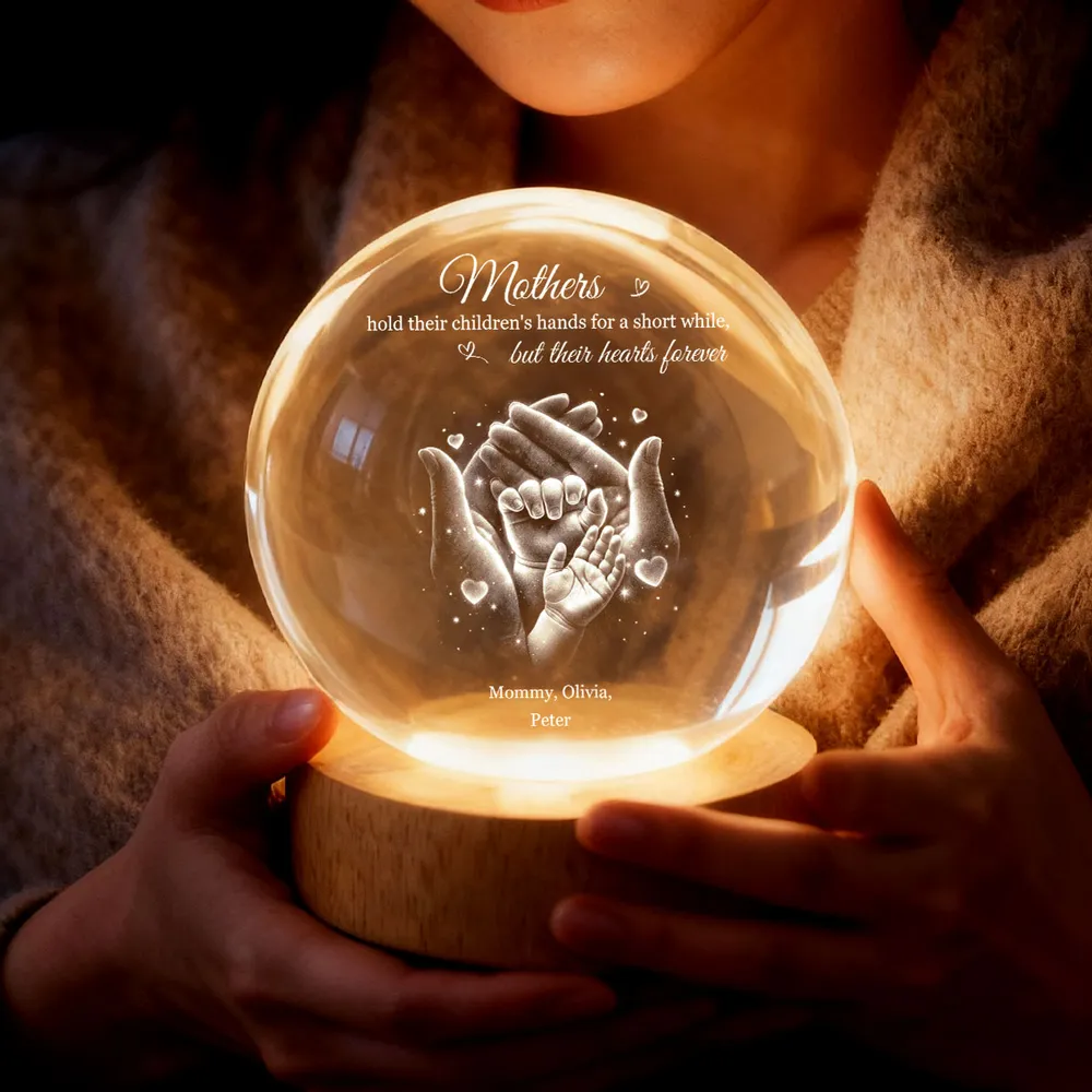 Personalized Crystal Ball LED Night Light Mother & Child Hands Night Light, Heartwarming Keepsake, Unique Gift for Mom - Image 3