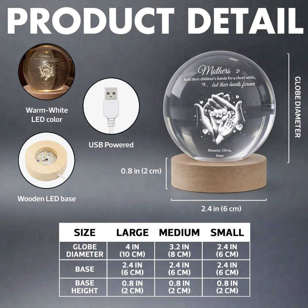 Personalized Crystal Ball LED Night Light Mother & Child Hands Night Light, Heartwarming Keepsake, Unique Gift for Mom - Image 4
