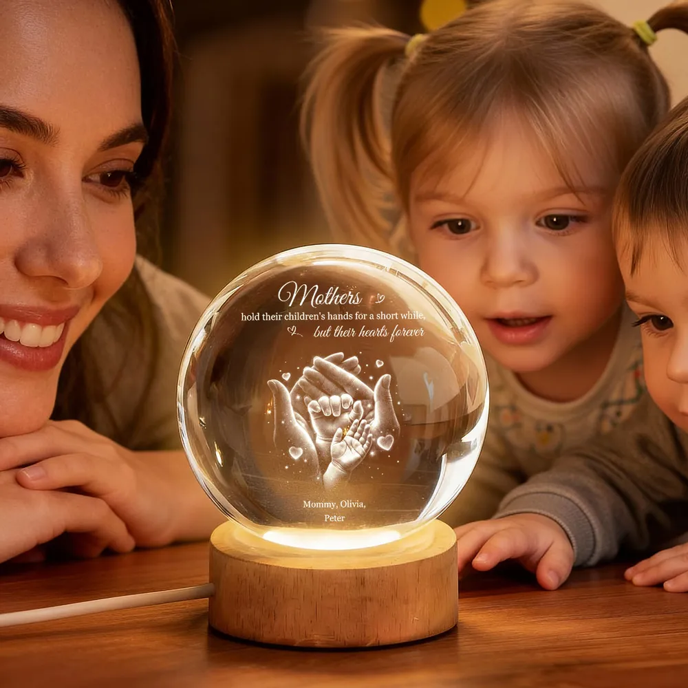 Personalized Crystal Ball LED Night Light Mother & Child Hands Night Light, Heartwarming Keepsake, Unique Gift for Mom - Image 6