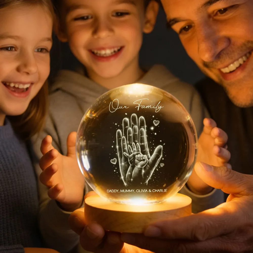 Personalized Crystal Ball LED Night Light with Family Handprint Glow, Cozy Nightstand Decor, Unique Gift for Mom & Dad - Image 3