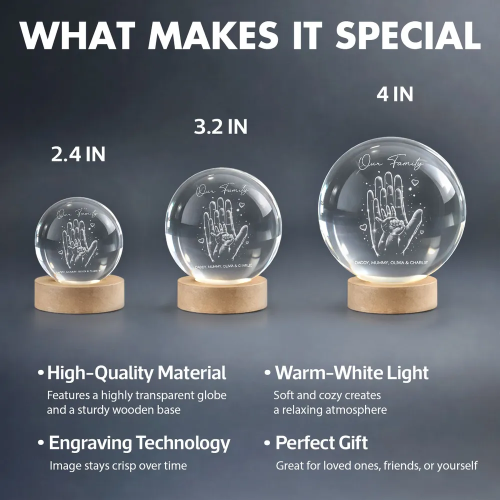 Personalized Crystal Ball LED Night Light with Family Handprint Glow, Cozy Nightstand Decor, Unique Gift for Mom & Dad - Image 4