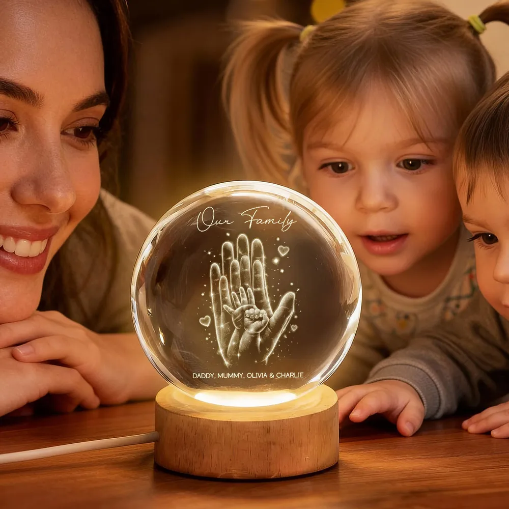 Personalized Crystal Ball LED Night Light with Family Handprint Glow, Cozy Nightstand Decor, Unique Gift for Mom & Dad - Image 5