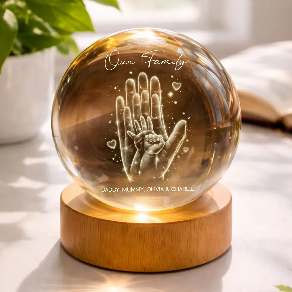 Personalized Crystal Ball LED Night Light with Family Handprint Glow, Cozy Nightstand Decor, Unique Gift for Mom & Dad - Image 6
