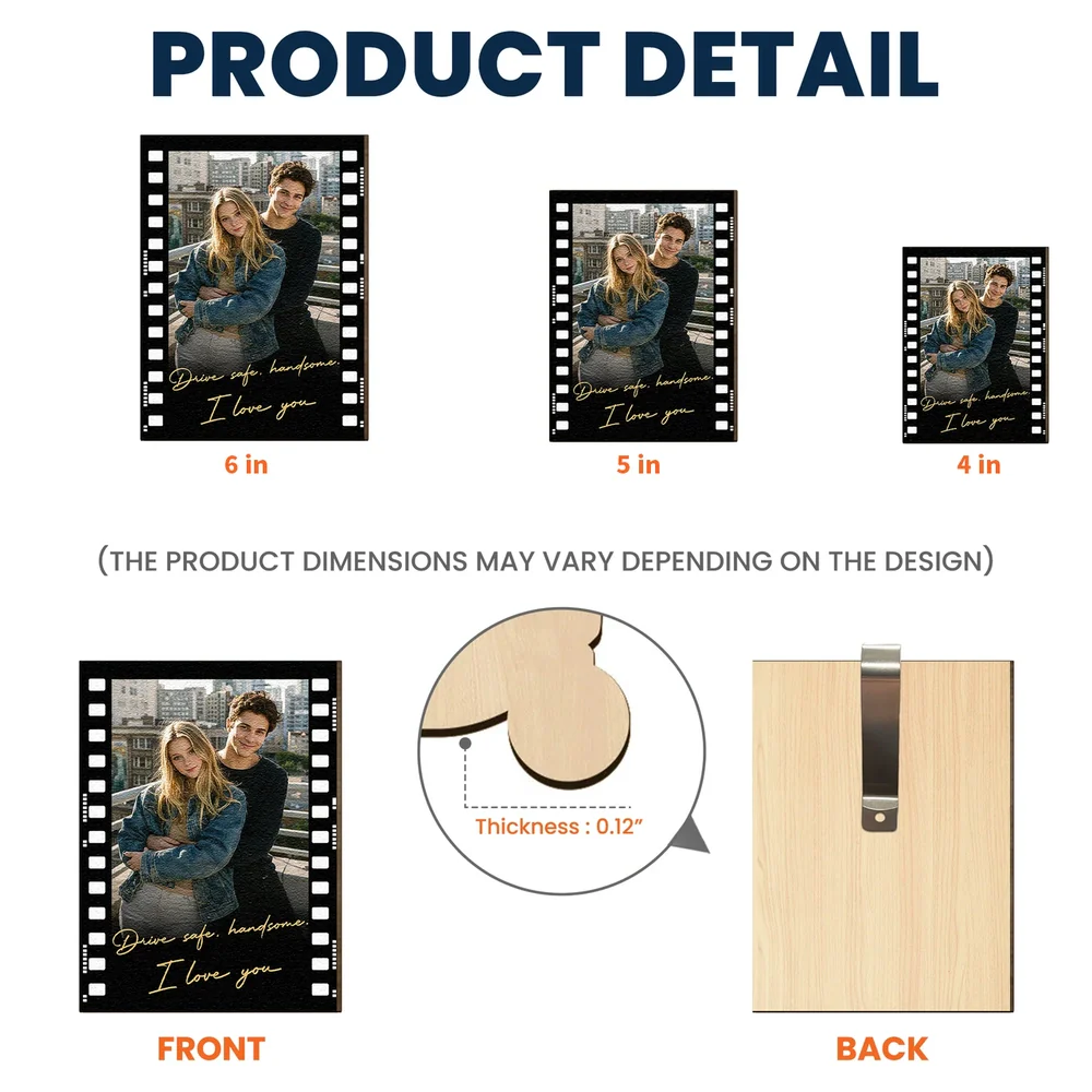 Wooden Car Hanger Personalized Photo Film Strip, Romantic Couple Keepsake for the Rearview Mirror, Thoughtful Gift for Partner - Image 4